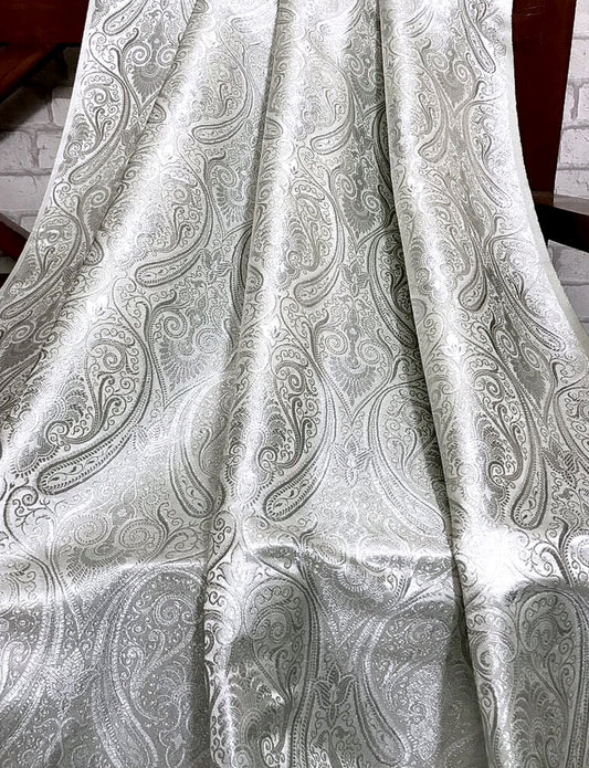 Brocade fabric White Silver brocade Jacquard Damask fabric Bridal Dress Fabric Theatre costume Indian Brocade Fabric by the yard - NFAF1090