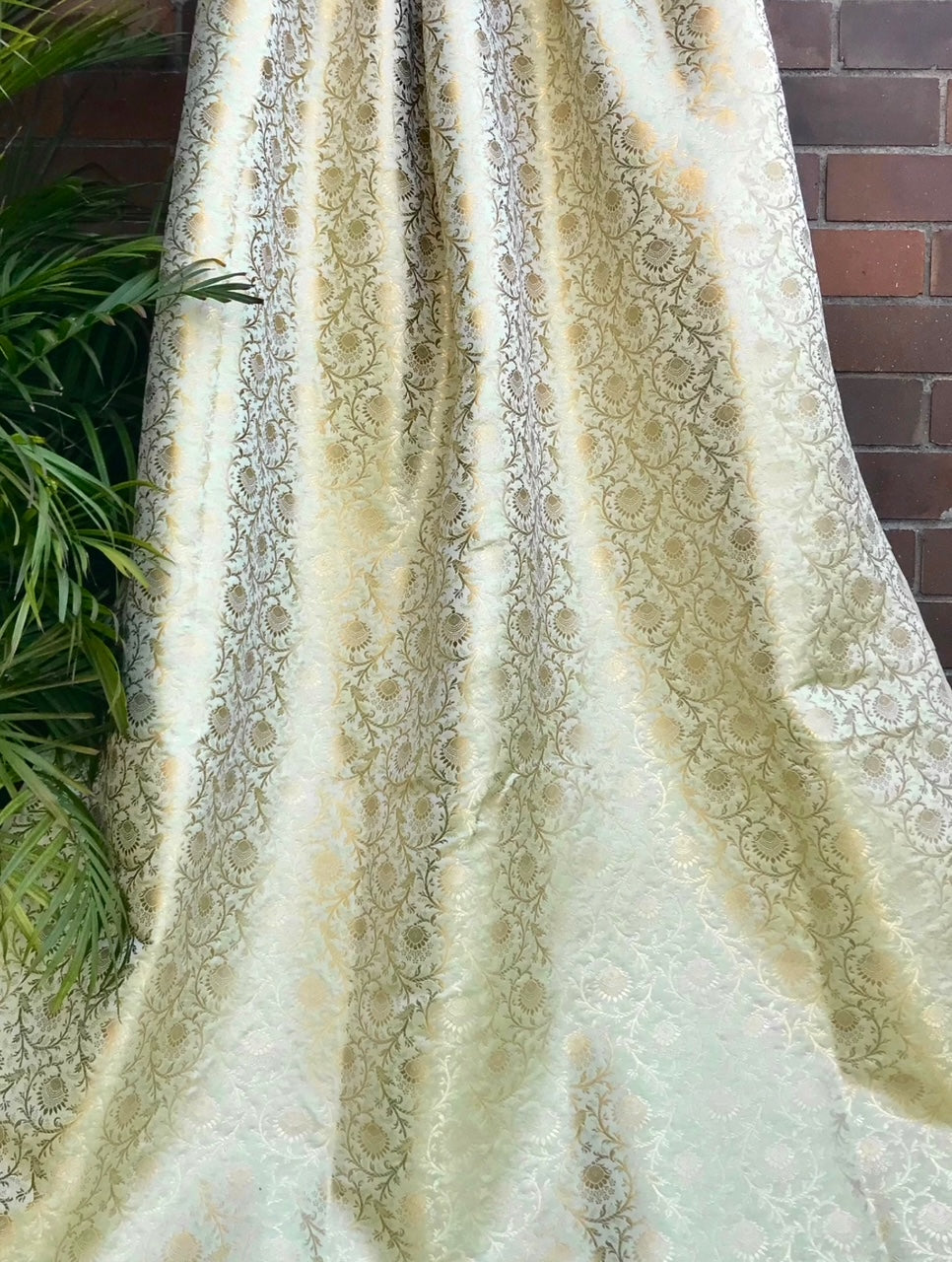 Brocade Fabric Jacquard Damask fabric Sage green Gold Floral brocade Wedding Designer Dress fabric Upholstery Home Decor Fabric by yard