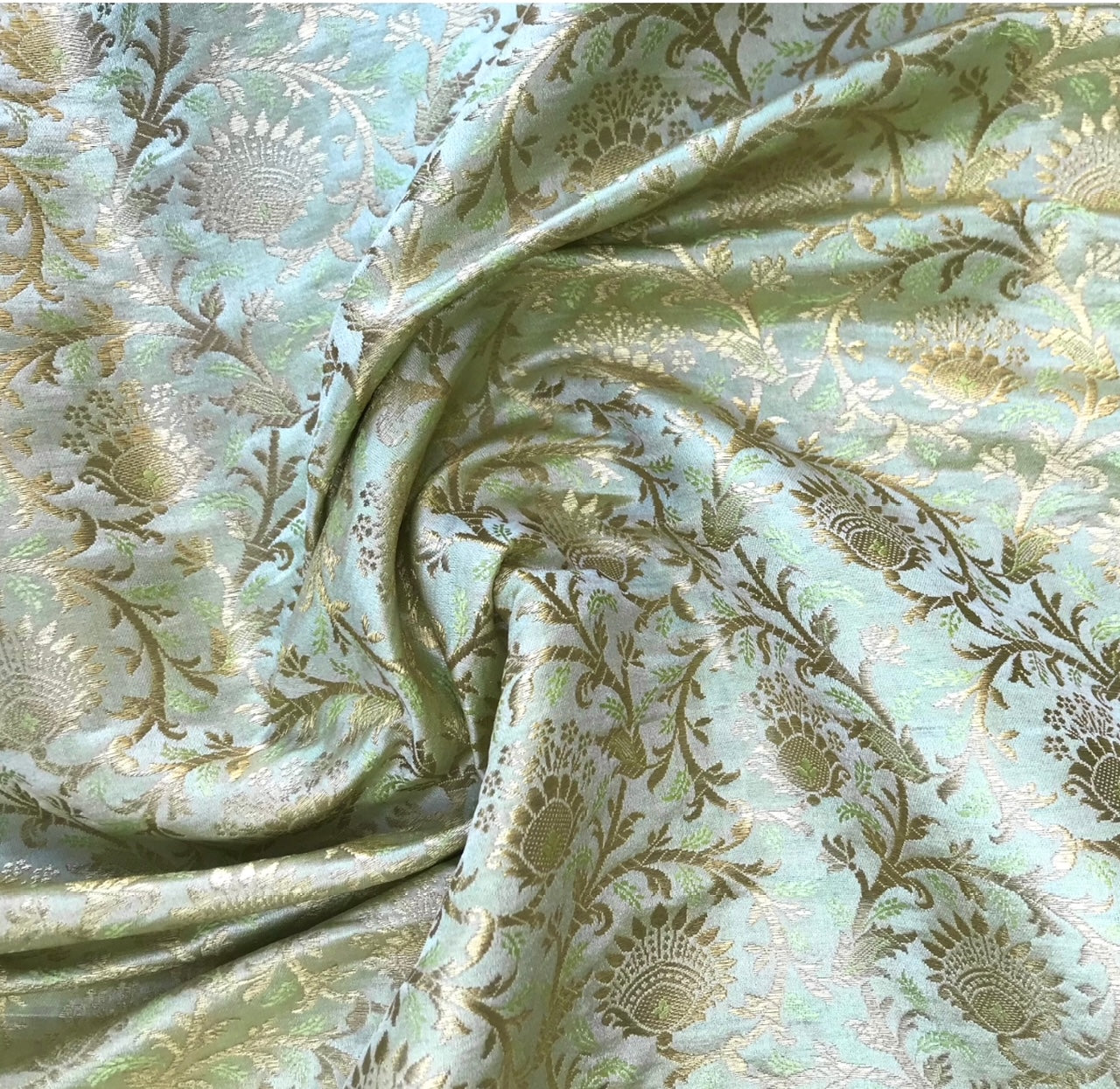 Brocade Fabric Jacquard Damask fabric Sage green Gold Floral brocade Wedding Designer Dress fabric Upholstery Home Decor Fabric by yard