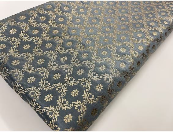 Gray and Gold Jacquard Brocade fabric, Wedding dress, Rayon silk brocade, Historical fabric, Brocart tissu, Theatre costume - NFAF120
