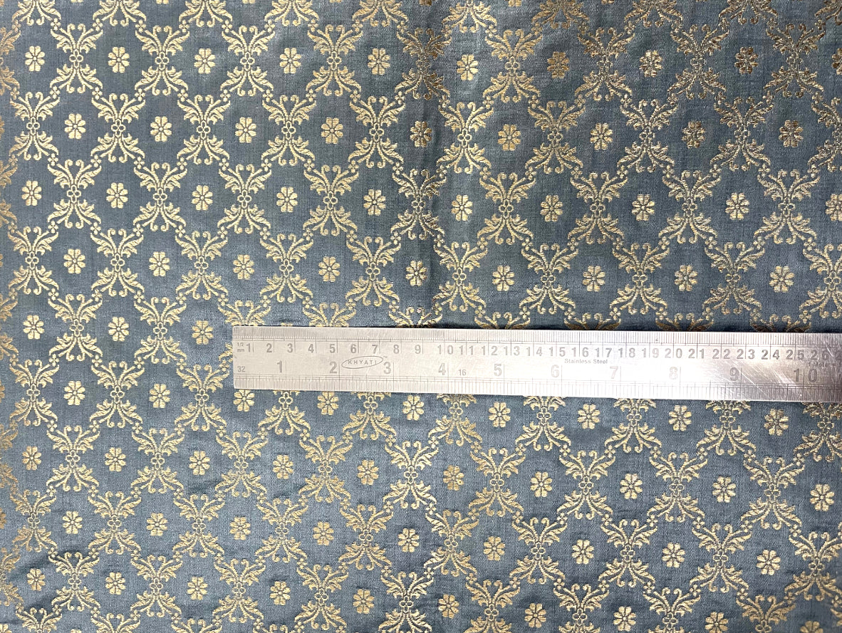 Gray and Gold Jacquard Brocade fabric, Wedding dress, Rayon silk brocade, Historical fabric, Brocart tissu, Theatre costume - NFAF120