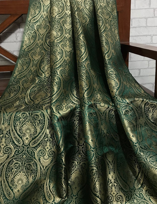 Brocade Fabric Green Gold Jacquard High Quality fabric by the yard Fabric for wedding dress Brocart Tissu Upholstery fabric - NFAF182