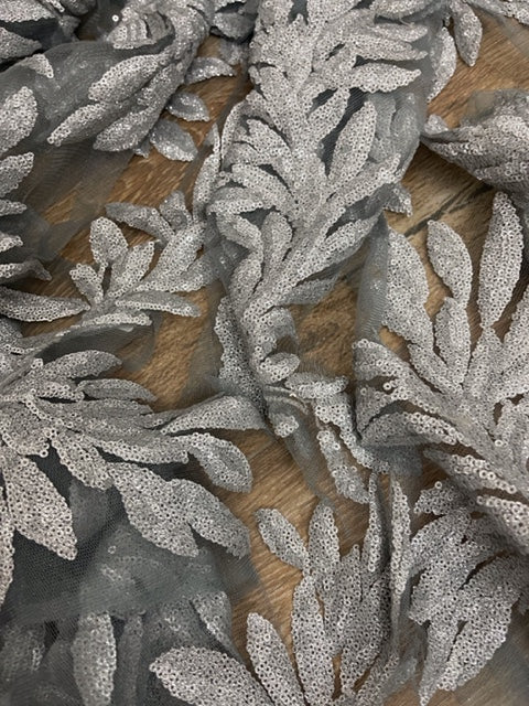 Embroidered Tulle Fabric, Gray Wedding dress fabric, Fabric store, Embroidery design, Handmade, Mesh fabric - NFAF234