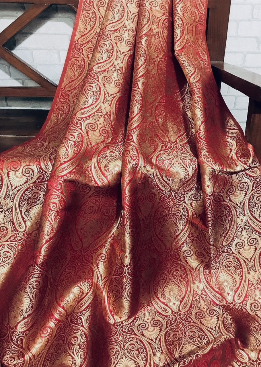 Brocade Fabric Red Gold Jacquard Damask Wedding Dress brocade Fabric Historical fabric Upholstery Home decor Fabric by the yard - NFAF319