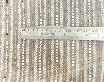 Embroidered Georgette fabric White Gold Wedding Bridal dress Gold embroidery Lehenha Fabric Dyeable dupatta fabric by the yard -NFAF332