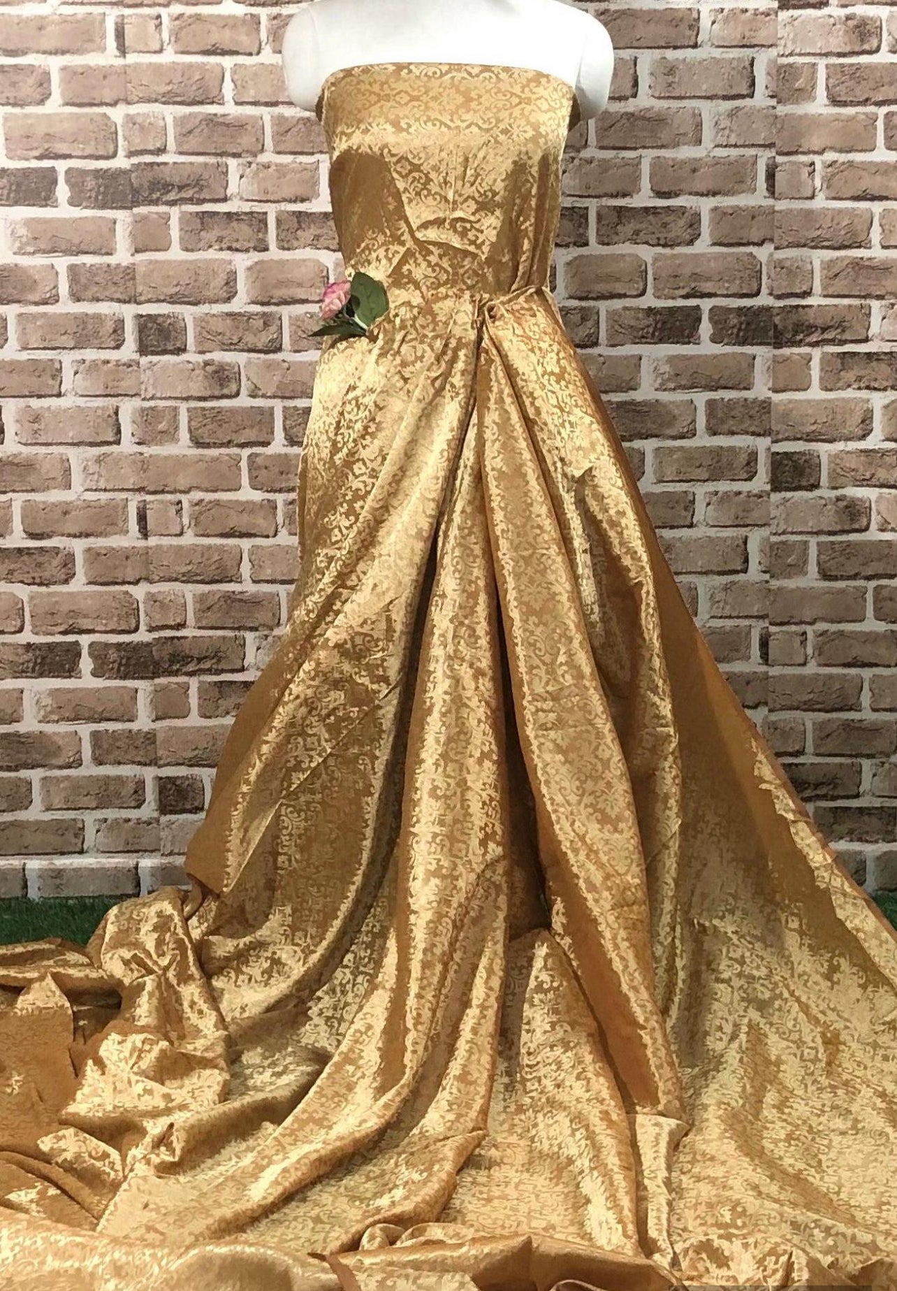 Mustard damask jacquard brocade fabric, Floral brocade, Home décor fabric, Wedding dress, Party Dress Fabric - NFAF329