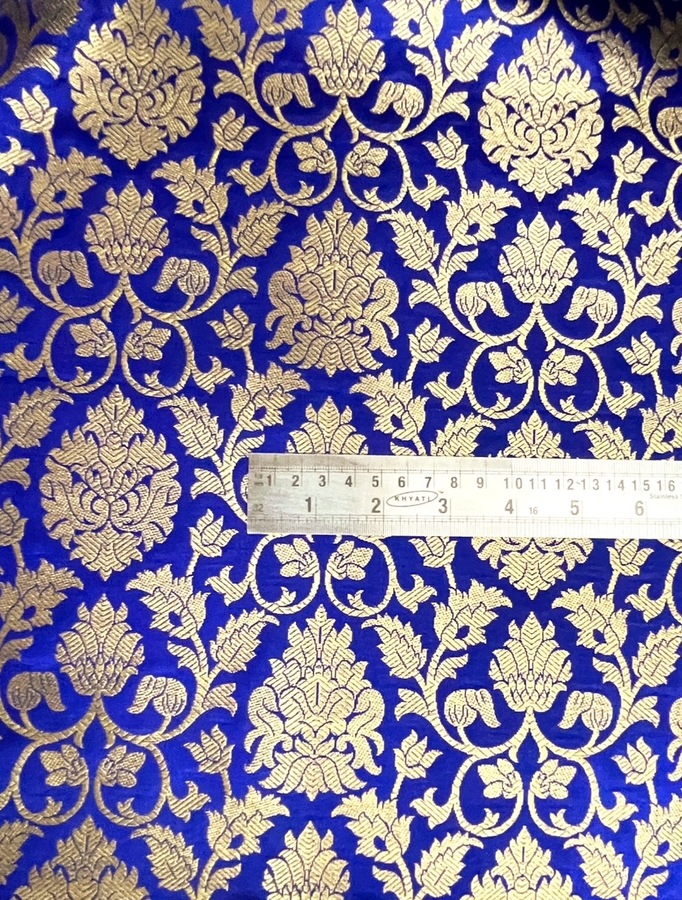 Brocade fabric Jacquard damask fabric Blue gold brocade Wedding bridal fabric silk dress Clothing Material Brocade fabric by the yard
