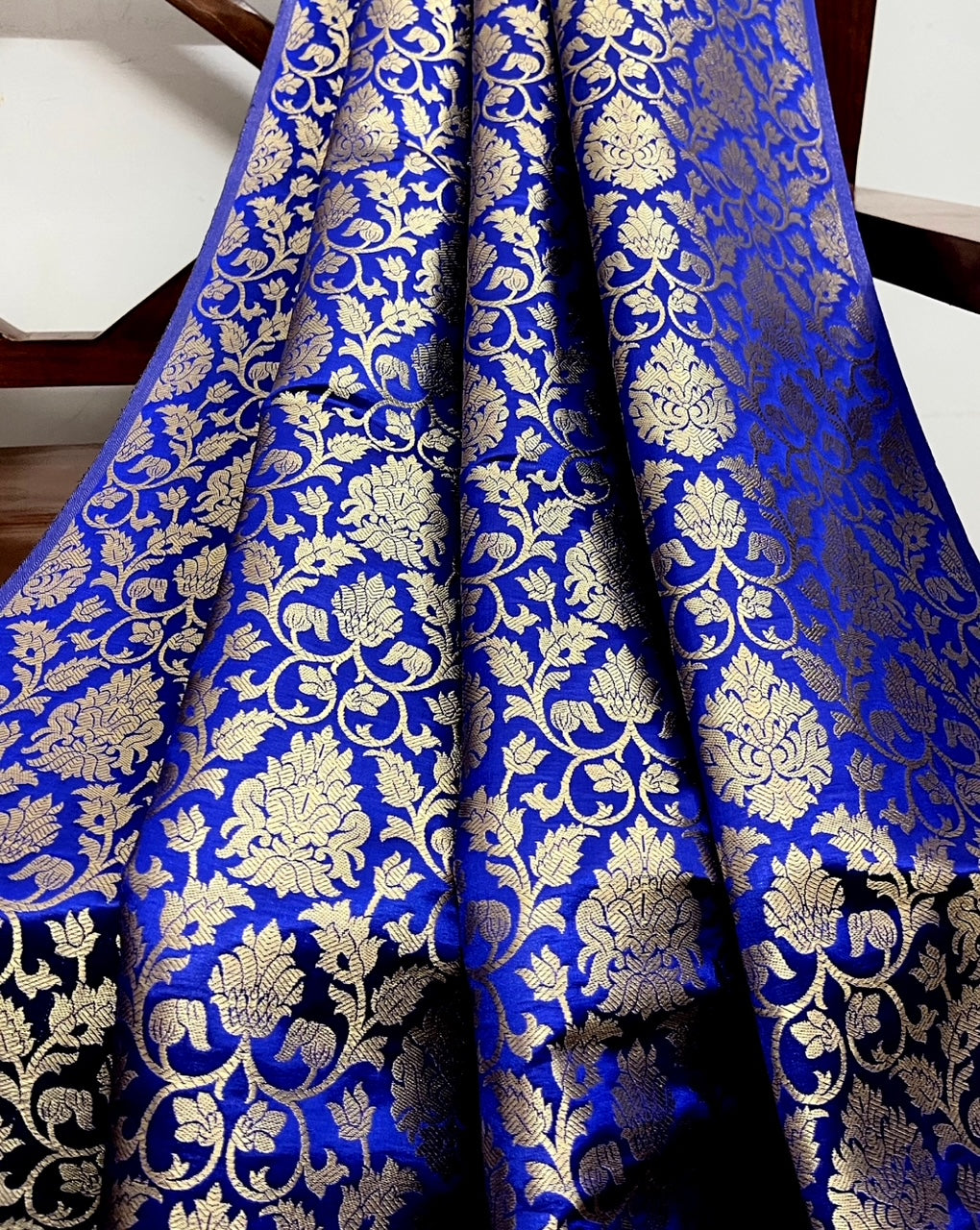 Brocade fabric Jacquard damask fabric Blue gold brocade Wedding bridal fabric silk dress Clothing Material Brocade fabric by the yard