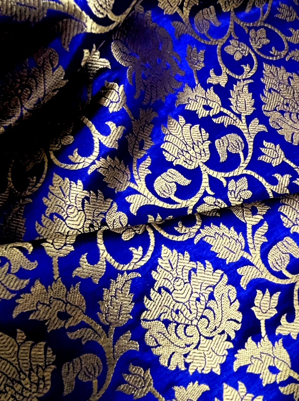 Brocade fabric Jacquard damask fabric Blue gold brocade Wedding bridal fabric silk dress Clothing Material Brocade fabric by the yard