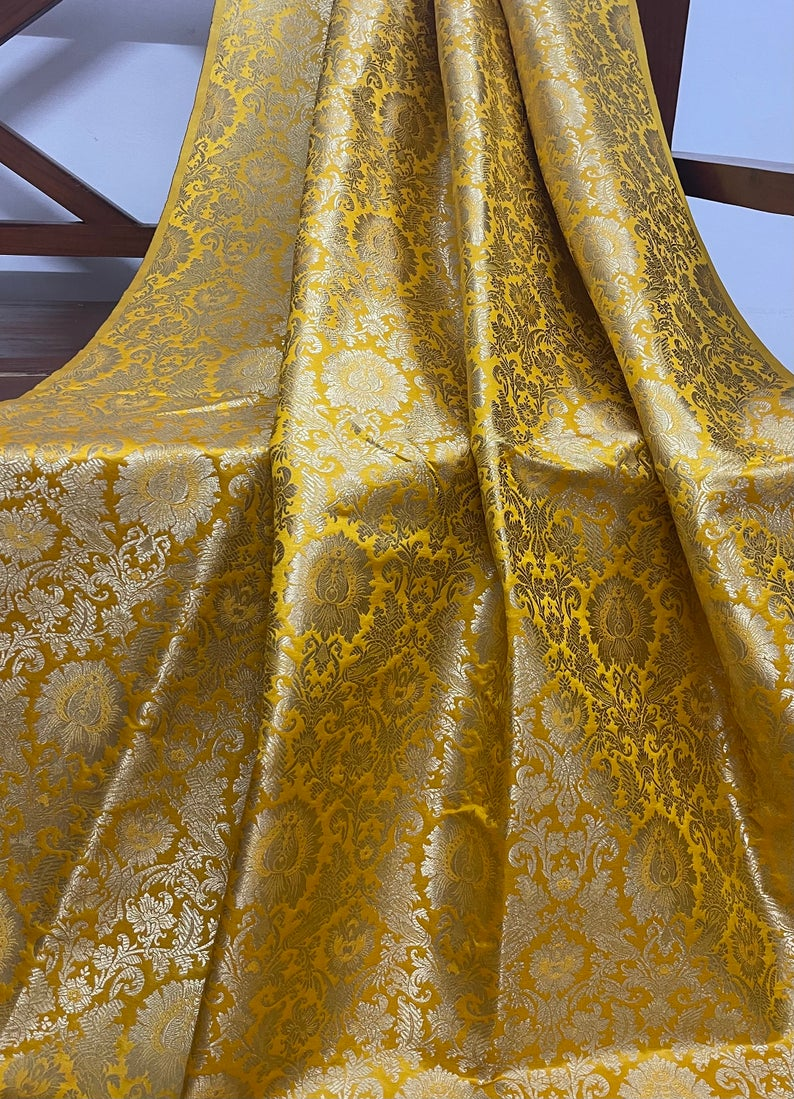 gold brocade dress fabric Gold Brocade Fabric Maroon Jacquard fabric Brokat Tissu Wedding bridal dress material Indian Wedding Brocade by the Yard Home Decor Fabric