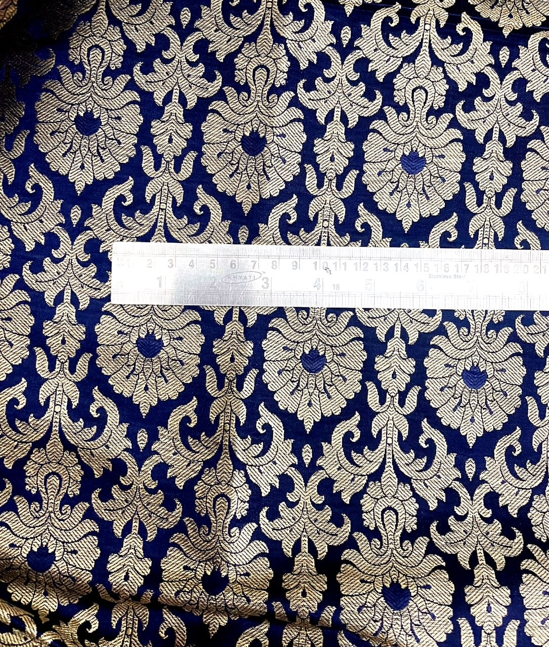 Banarasi Brocade fabric, Blue and Gold Wedding fabric, Home décor fabric, Rayon silk brocade, Jacquard fabric, Historical fabric, Gothic fabric - NFAF446