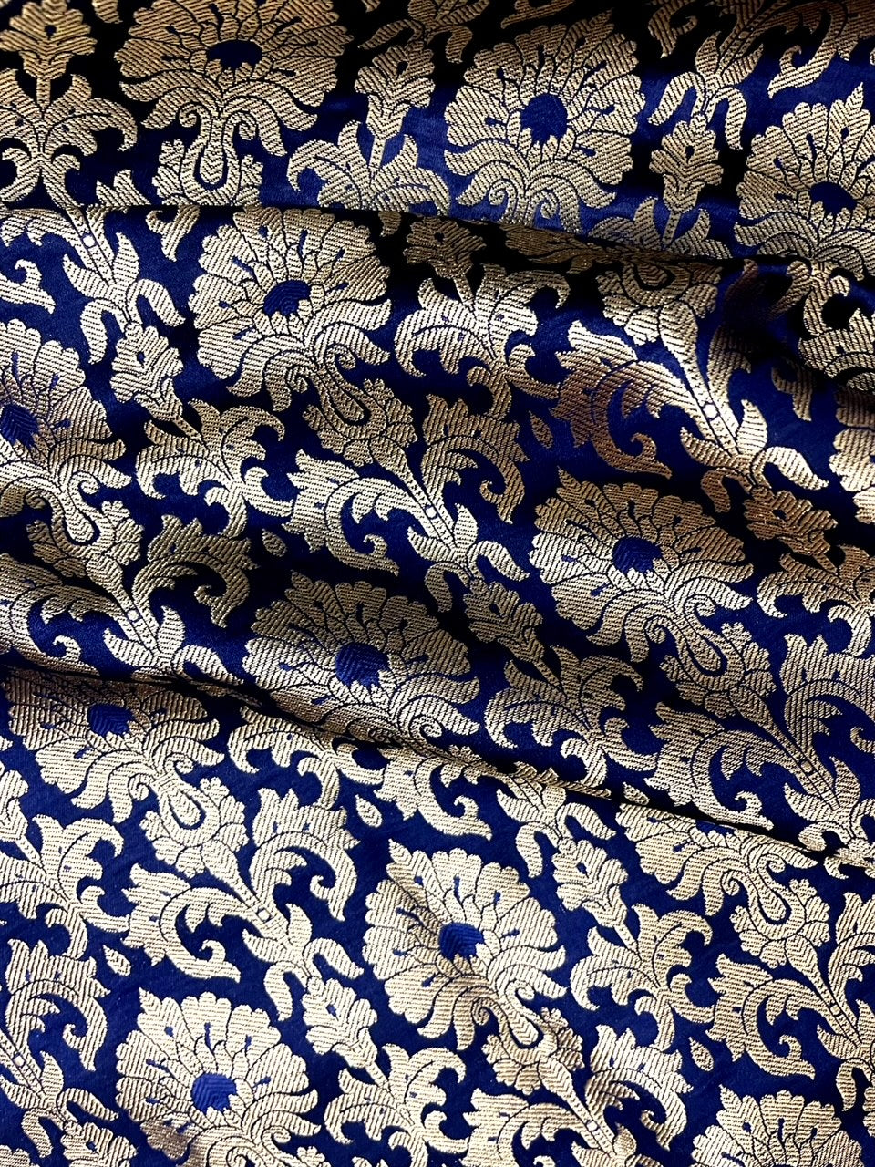 Banarasi Brocade fabric, Blue and Gold Wedding fabric, Home décor fabric, Rayon silk brocade, Jacquard fabric, Historical fabric, Gothic fabric - NFAF446