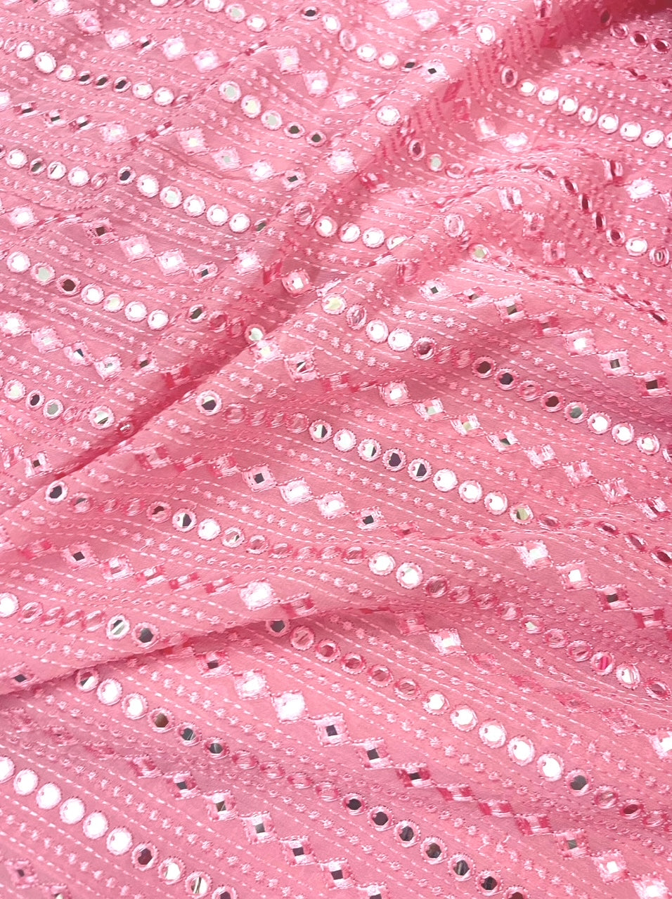 Embroidered fabric Pink Georgette MirrorWork fabric Wedding Bridal dress Fabric Lehenga Salwar Suit Dupatta fabric By the Yard- NFAF460