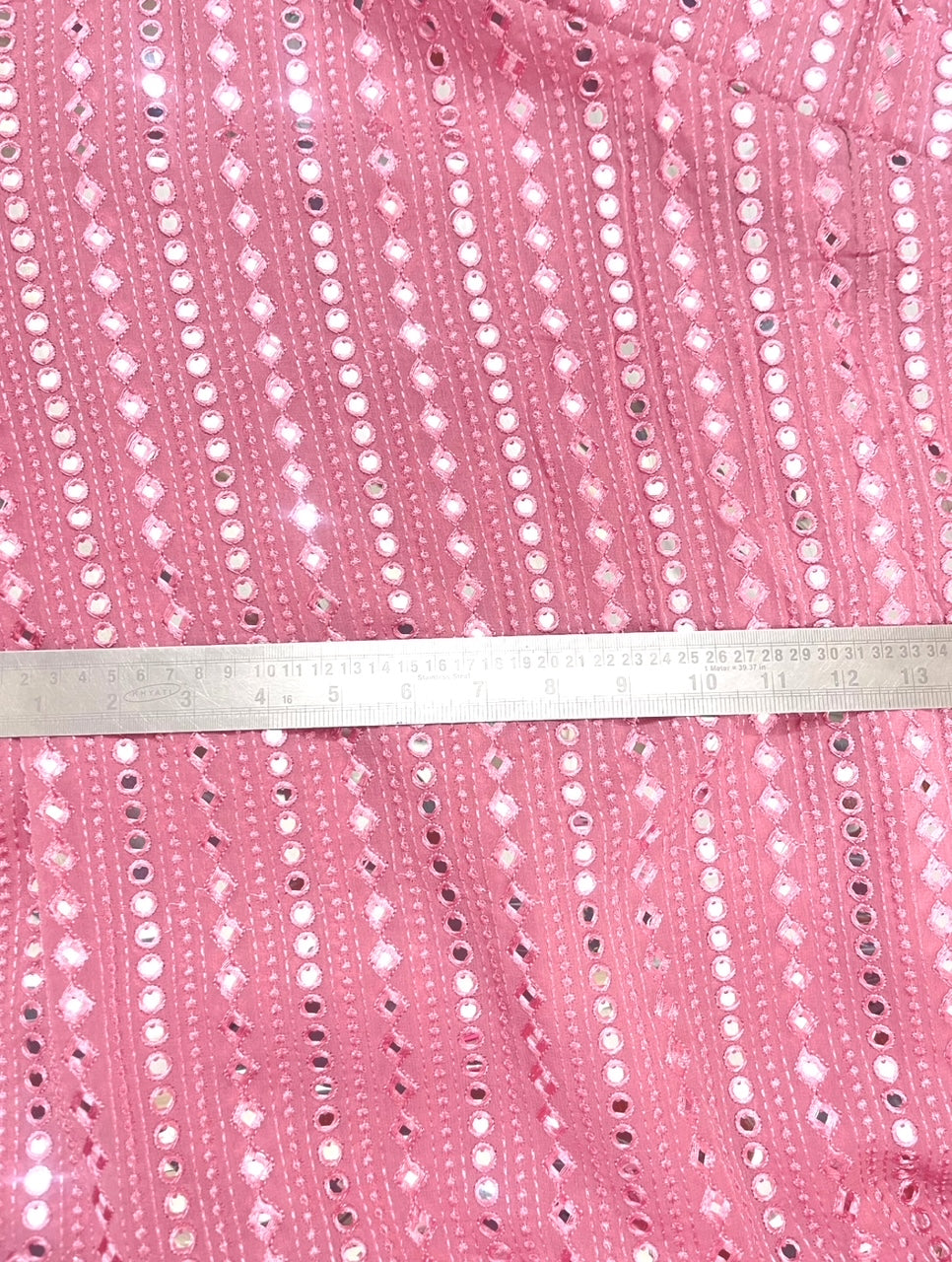 Embroidered fabric Pink Georgette MirrorWork fabric Wedding Bridal dress Fabric Lehenga Salwar Suit Dupatta fabric By the Yard- NFAF460