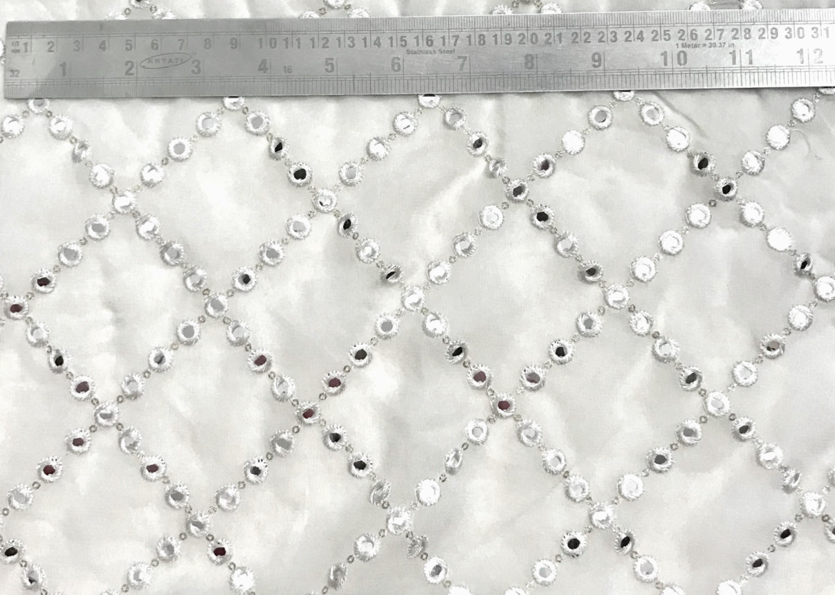 Off white embroidered fabric, Georgette foil mirror fabric, Gold fabric, Wedding inspiration, Bridesmaid dress, Fashion fabric, Indian fabric, Thread embroidery - NFAF462