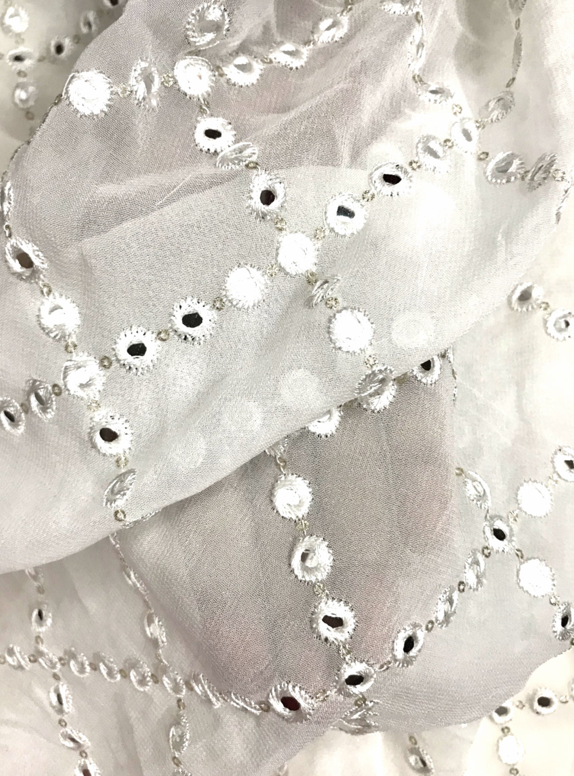 Off white embroidered fabric, Georgette foil mirror fabric, Gold fabric, Wedding inspiration, Bridesmaid dress, Fashion fabric, Indian fabric, Thread embroidery - NFAF462