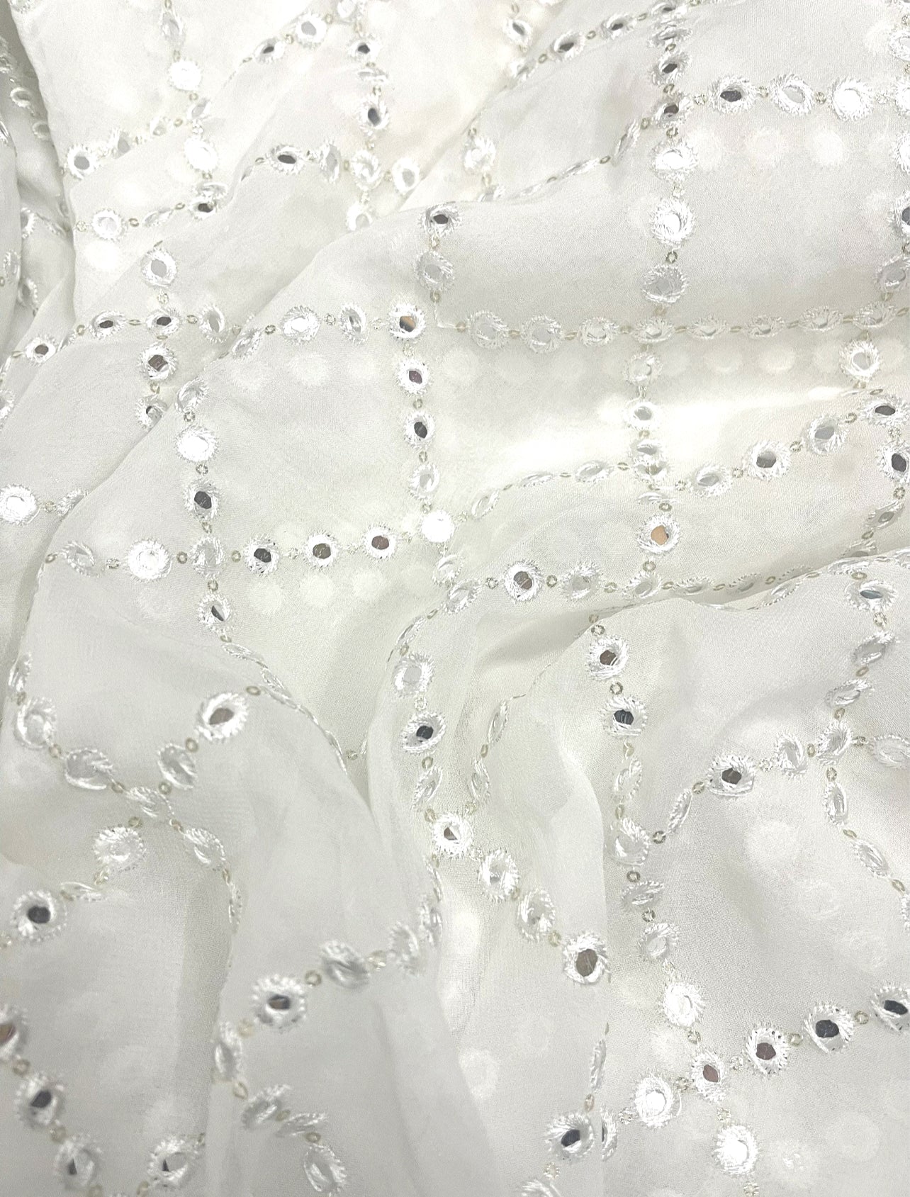 Off white embroidered fabric, Georgette foil mirror fabric, Gold fabric, Wedding inspiration, Bridesmaid dress, Fashion fabric, Indian fabric, Thread embroidery - NFAF462