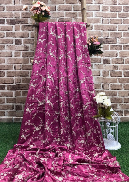 Wine Embroidered fabric, Embroidery art, Thread embroidery, Indian fabric, Gold flower, Haute couture, Wedding dress, Bridesmaid dress - NFAF467