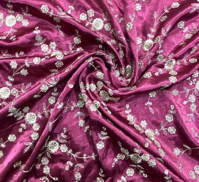 Wine Embroidered fabric, Embroidery art, Thread embroidery, Indian fabric, Gold flower, Haute couture, Wedding dress, Bridesmaid dress - NFAF467