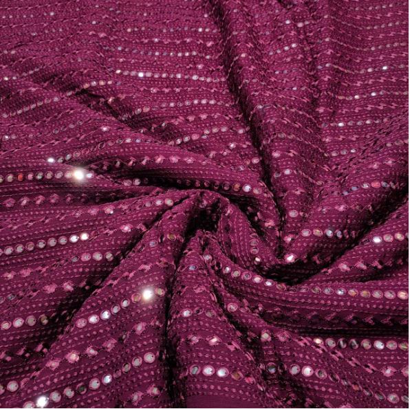 Wine embroidered fabric,  Georgette foil mirror fabric, Wedding dress, Bridesmaid dress, Luxury fabric, Fashion fabric, Gold fabric - NFAF494