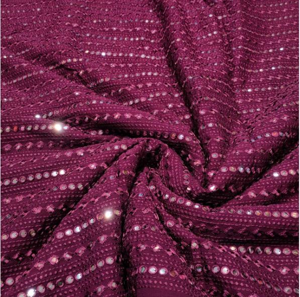 Wine embroidered fabric,  Georgette foil mirror fabric, Wedding dress, Bridesmaid dress, Luxury fabric, Fashion fabric, Gold fabric - NFAF494