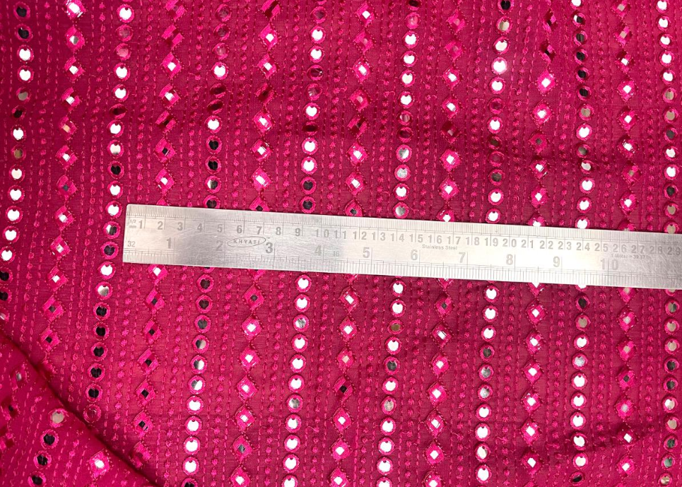 Fuchsia embroidered fabric, Georgette foil mirror fabric, Gold fabric, Wedding inspiration, Bridesmaid dress, Fashion fabric, Indian fabric, Thread embroidery - NFAF504