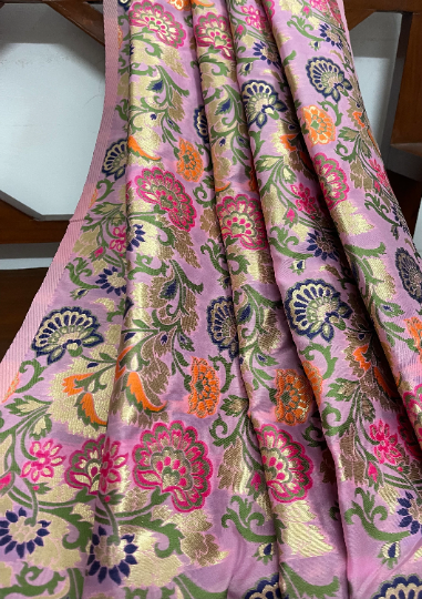 Pink, Green Gold Jacquard Brocade Fabric Wedding Dress Renaissance Fabric Haute couture Wedding Dress Bridal Brocade Fabric by the yard