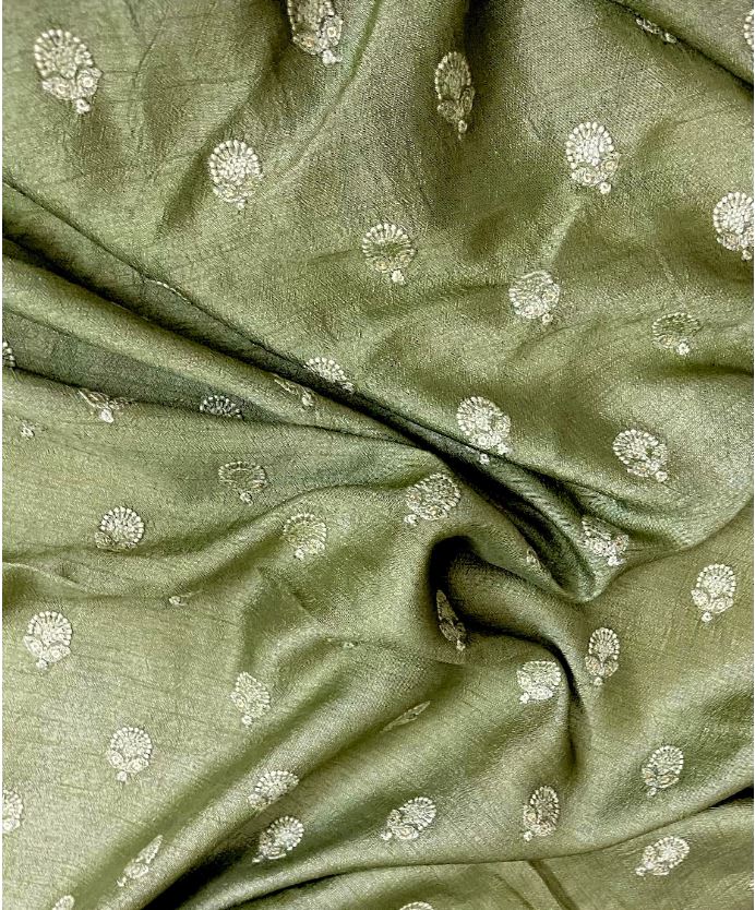 Green and gold embroidered fabric, Bridesmaid dress, Thread embroidery, Wedding dress, Luxury fabric, Vintage fabric, Haute couture, Handmade - NFAF556
