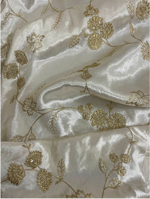 White gold embroidered fabric, Wedding inspiration, Couture fashion, Victorian fabric, Gold fabric, Thread embroidery, Fabric store - NFAF565