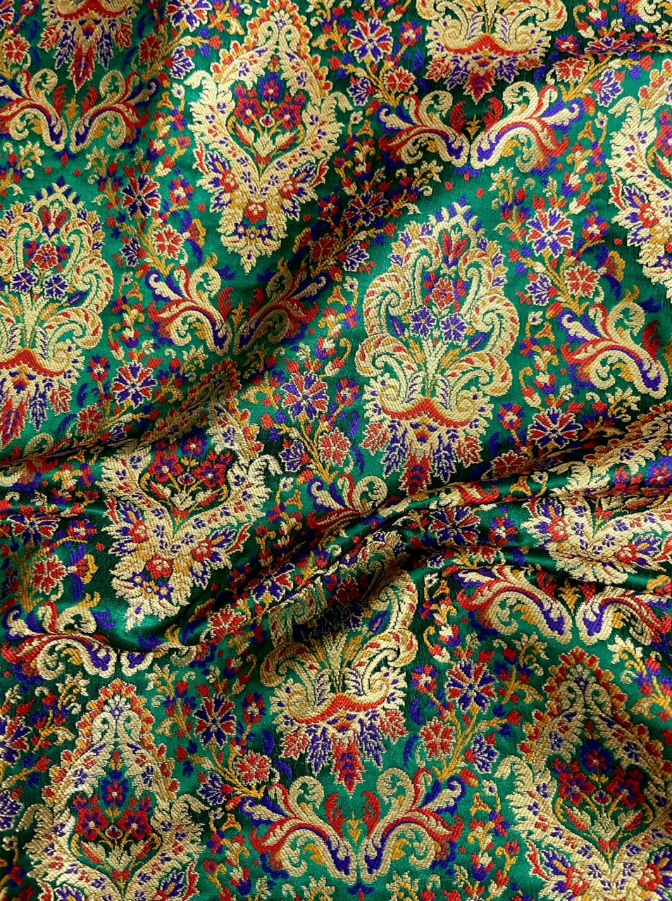 Indian Dark Green & Gold Indian Brocade Fabric Jacquard Damask Luxurious Brocade Fabric Festival wear Bridal fabric Upholstery fabric -NF594
