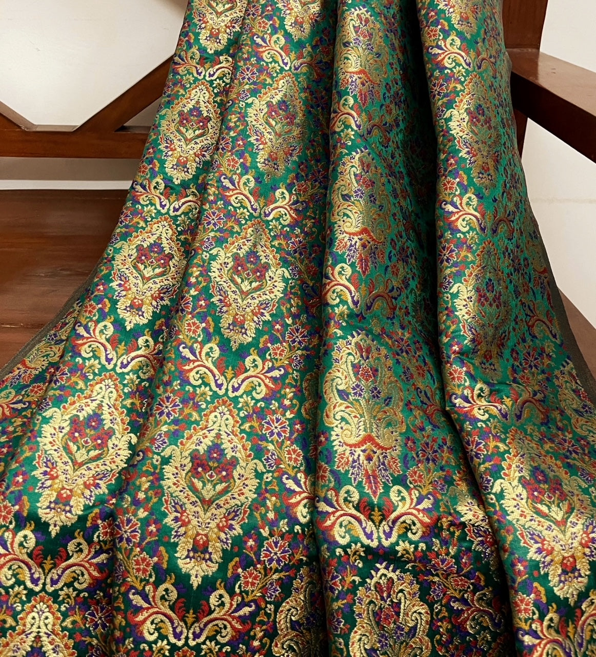 Indian Dark Green & Gold Indian Brocade Fabric Jacquard Damask Luxurious Brocade Fabric Festival wear Bridal fabric Upholstery fabric -NF594