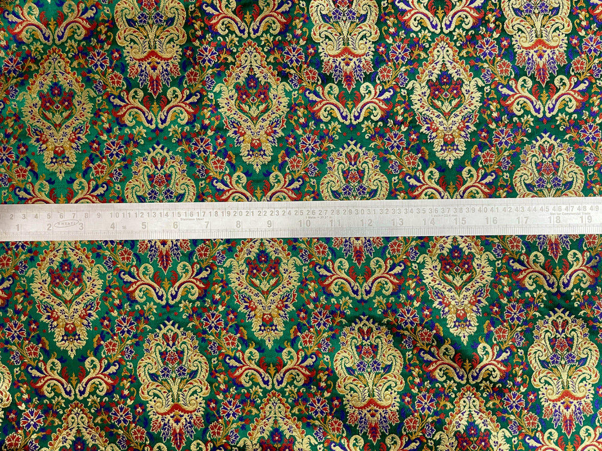 Indian Dark Green & Gold Indian Brocade Fabric Jacquard Damask Luxurious Brocade Fabric Festival wear Bridal fabric Upholstery fabric -NF594