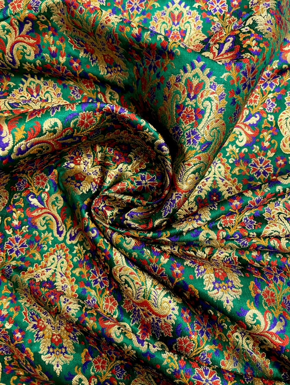 Indian Dark Green & Gold Indian Brocade Fabric Jacquard Damask Luxurious Brocade Fabric Festival wear Bridal fabric Upholstery fabric -NF594