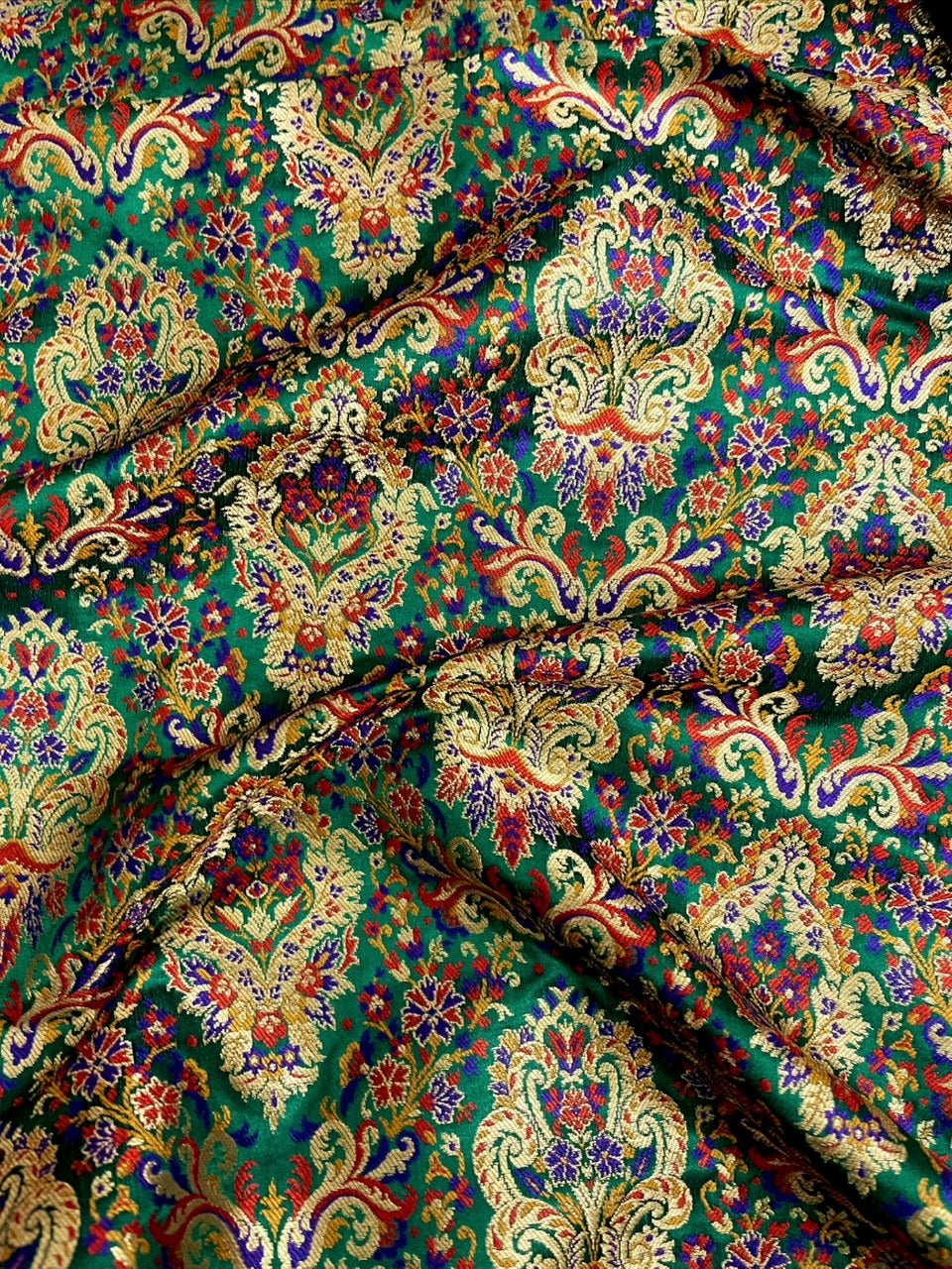 Indian Dark Green & Gold Indian Brocade Fabric Jacquard Damask Luxurious Brocade Fabric Festival wear Bridal fabric Upholstery fabric -NF594