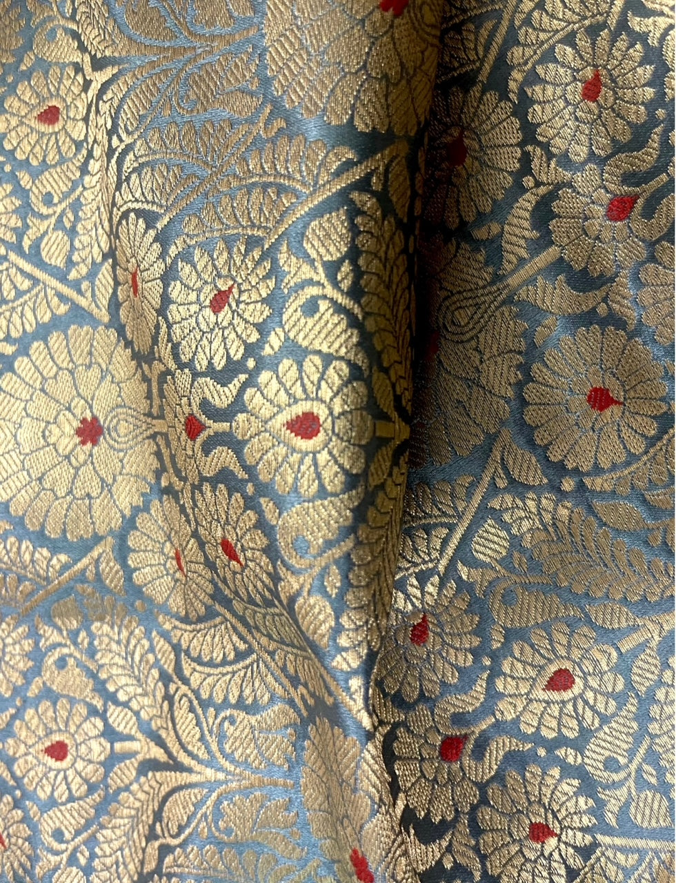 Gray Gold jacquard Brocade Fabric, Rayon silk brocade, Renaissance fabric, Vintage textile, Theatre costume - NFAF622