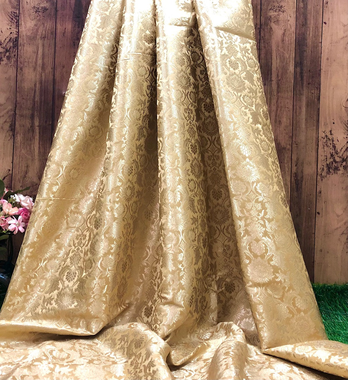 Brocade fabric Beige Gold Jacquard Damask Rayon Silk brocade Fabric Wedding Bridal High Grade Designer fabric by the yard Material