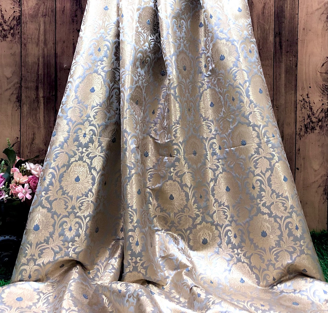 Brocade fabric Peach Gold Jacquard Damask Rayon Silk brocade Fabric Wedding Bridal High Grade Designer fabric by the yard Material