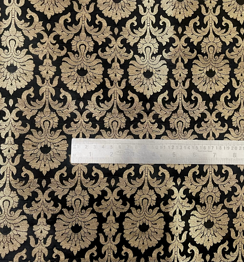 Banarasi Brocade Fabric, Black Gold Jacquard fabric, Wedding inspiration, Historical fabric, Renaissance fabric, Designer fabric, Party fabric - NFAF632