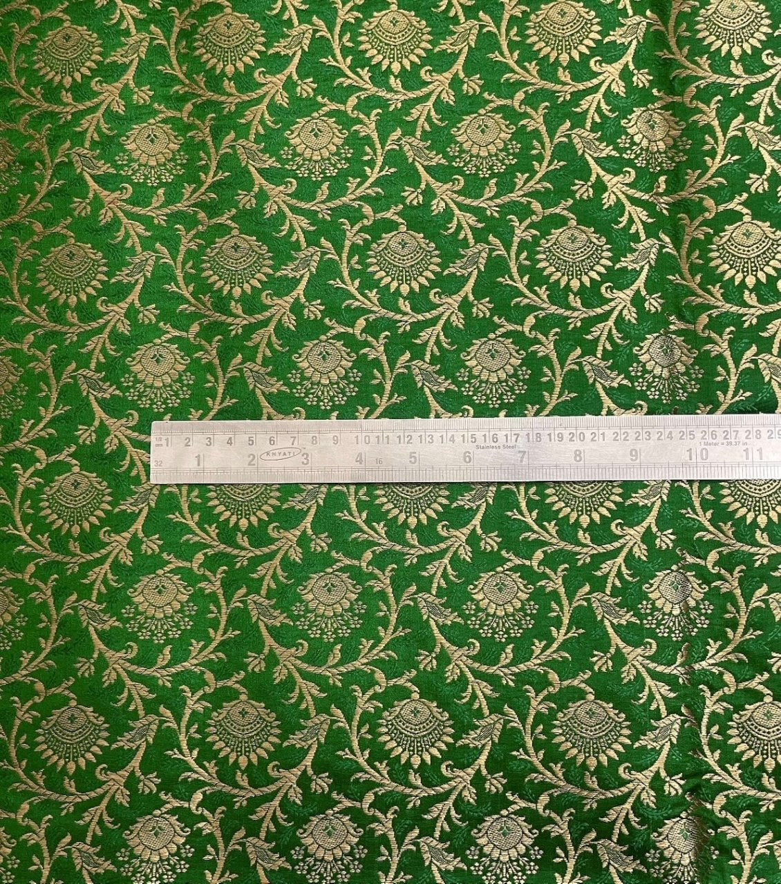 Brocade fabric Green Gold Jacquard Damask Rayon Silk brocade fabric Wedding Dress Bridal Brocade Fabric Upholstery Fabric by the yard