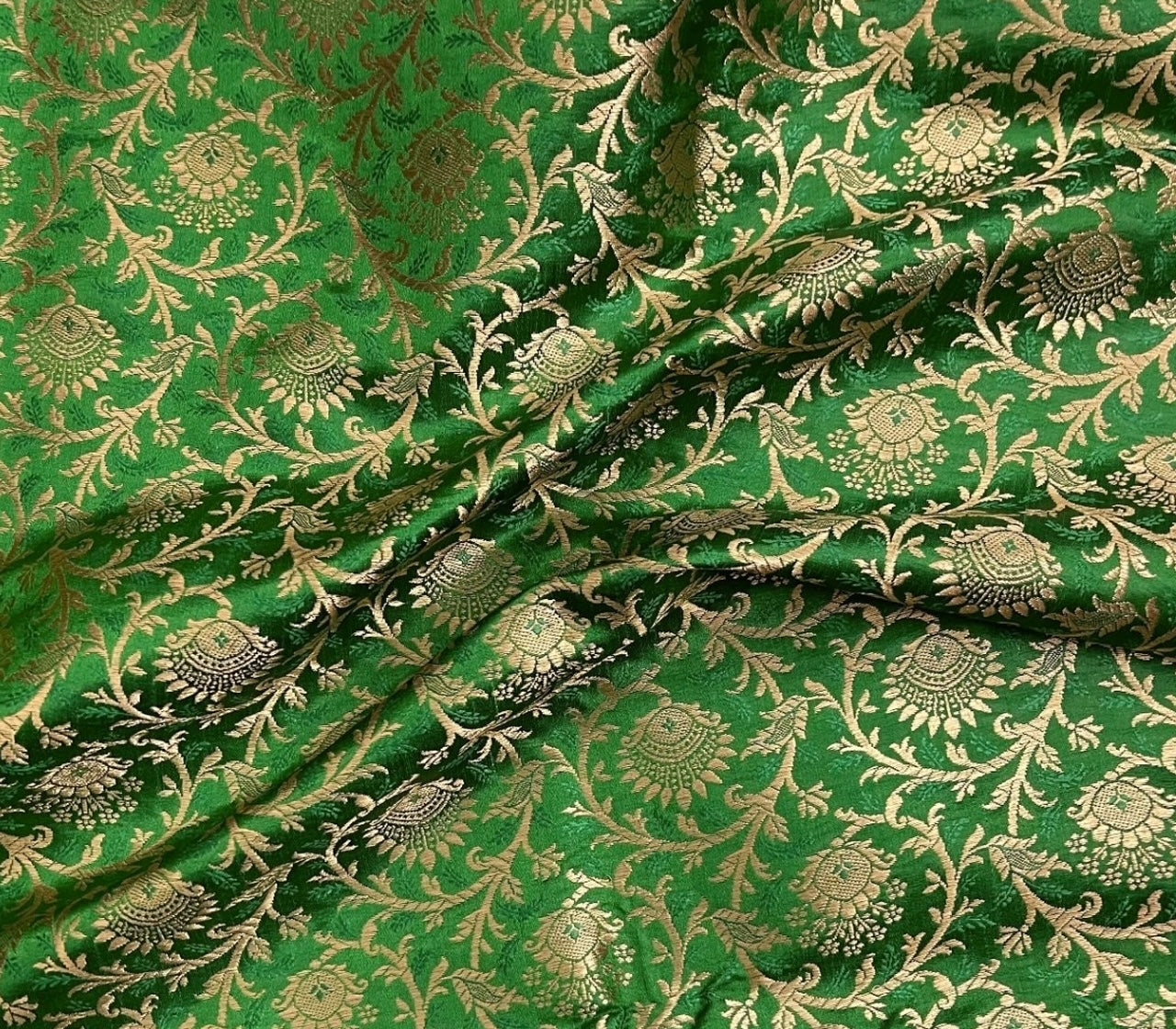 Brocade fabric Green Gold Jacquard Damask Rayon Silk brocade fabric Wedding Dress Bridal Brocade Fabric Upholstery Fabric by the yard