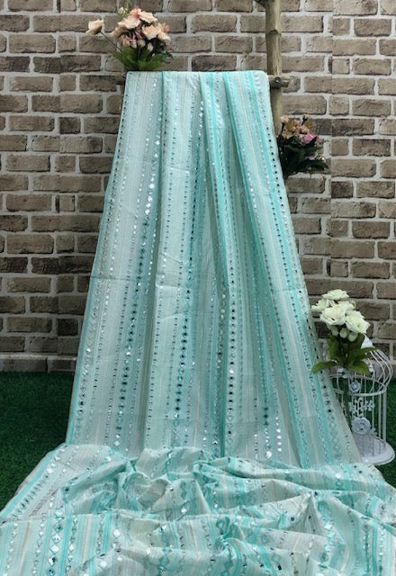 Sea green embroidered fabric, Wedding dress, Fabric store, Luxury fabric, Thread embroidery, Indian fabric, Couture fashion, Royal fabric - NFAF662