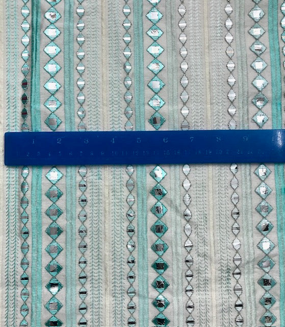 Sea green embroidered fabric, Wedding dress, Fabric store, Luxury fabric, Thread embroidery, Indian fabric, Couture fashion, Royal fabric - NFAF662