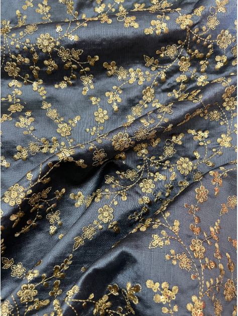 Embroidered fabric, Grey and gold wedding dress fabric, Thread embroidery, Indian fabric, Bridesmaid dress, Luxury fabric, Gold fabric - NFAF700