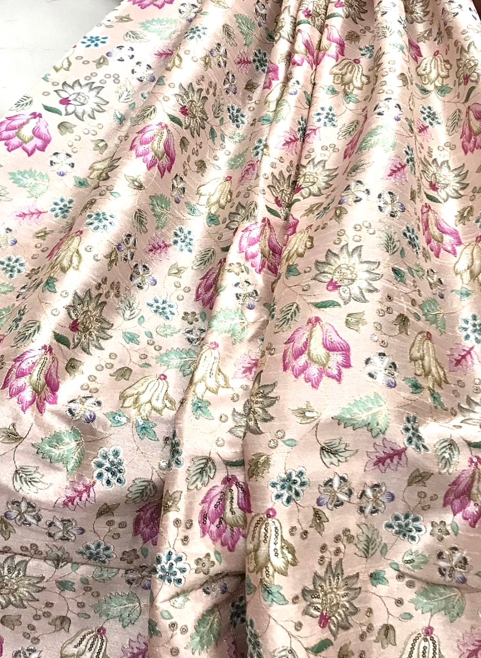 Embroidered fabric, Rose gold Wedding dress fabric, Thread embroidery, Royal fabric, Indian fabric, Handmade, Couture fashion, Bridesmaid dress - NFAF740