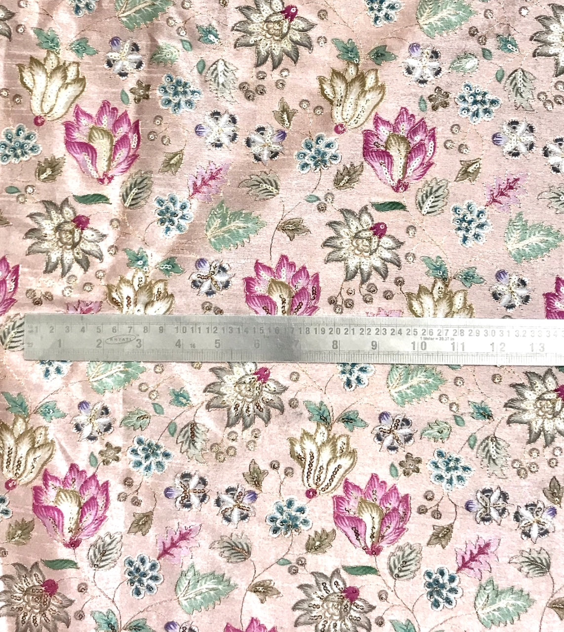 Embroidered fabric, Rose gold Wedding dress fabric, Thread embroidery, Royal fabric, Indian fabric, Handmade, Couture fashion, Bridesmaid dress - NFAF740