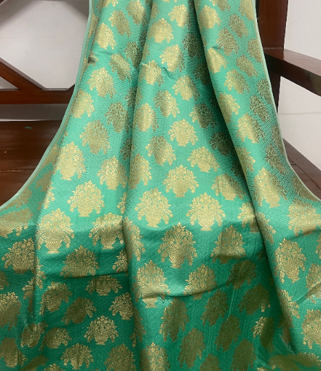 Indian Banarasi Brocade fabric, Green Gold Jacquard fabric, Flower brocade, Rayon silk brocade, Lace brocade, Party fabric, Fashion fabric - NFAF76
