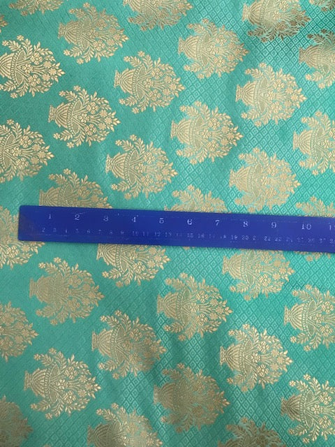 Indian Banarasi Brocade fabric, Green Gold Jacquard fabric, Flower brocade, Rayon silk brocade, Lace brocade, Party fabric, Fashion fabric - NFAF76