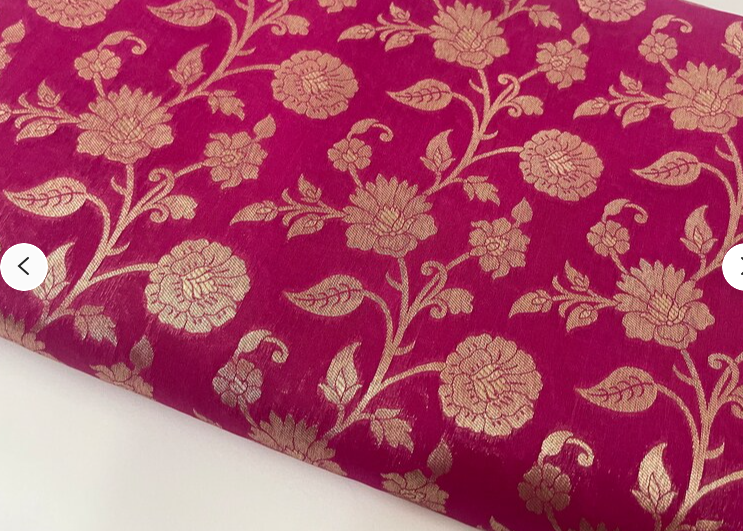 Fuchsia gold banarasi brocade fabric, Wedding dress, Medieval fabric, Designer fabric, fabric by the yard/meter - NFAF779