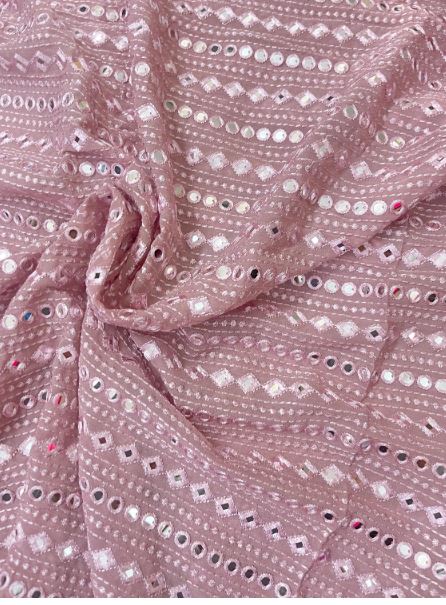 Blush embroidered fabric, Georgette foil mirror fabric, Gold fabric, Wedding inspiration, Bridesmaid dress, Fashion fabric, Indian fabric, Thread embroidery - NFAF783