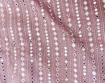 Blush embroidered fabric, Georgette foil mirror fabric, Gold fabric, Wedding inspiration, Bridesmaid dress, Fashion fabric, Indian fabric, Thread embroidery - NFAF783